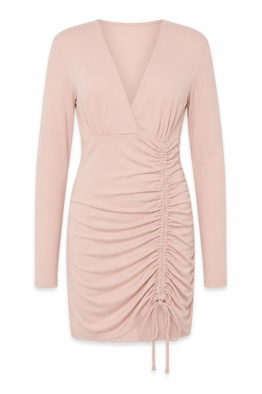 Zara Womens Pink Polyester Bodycon Size XS V-Neck Zip