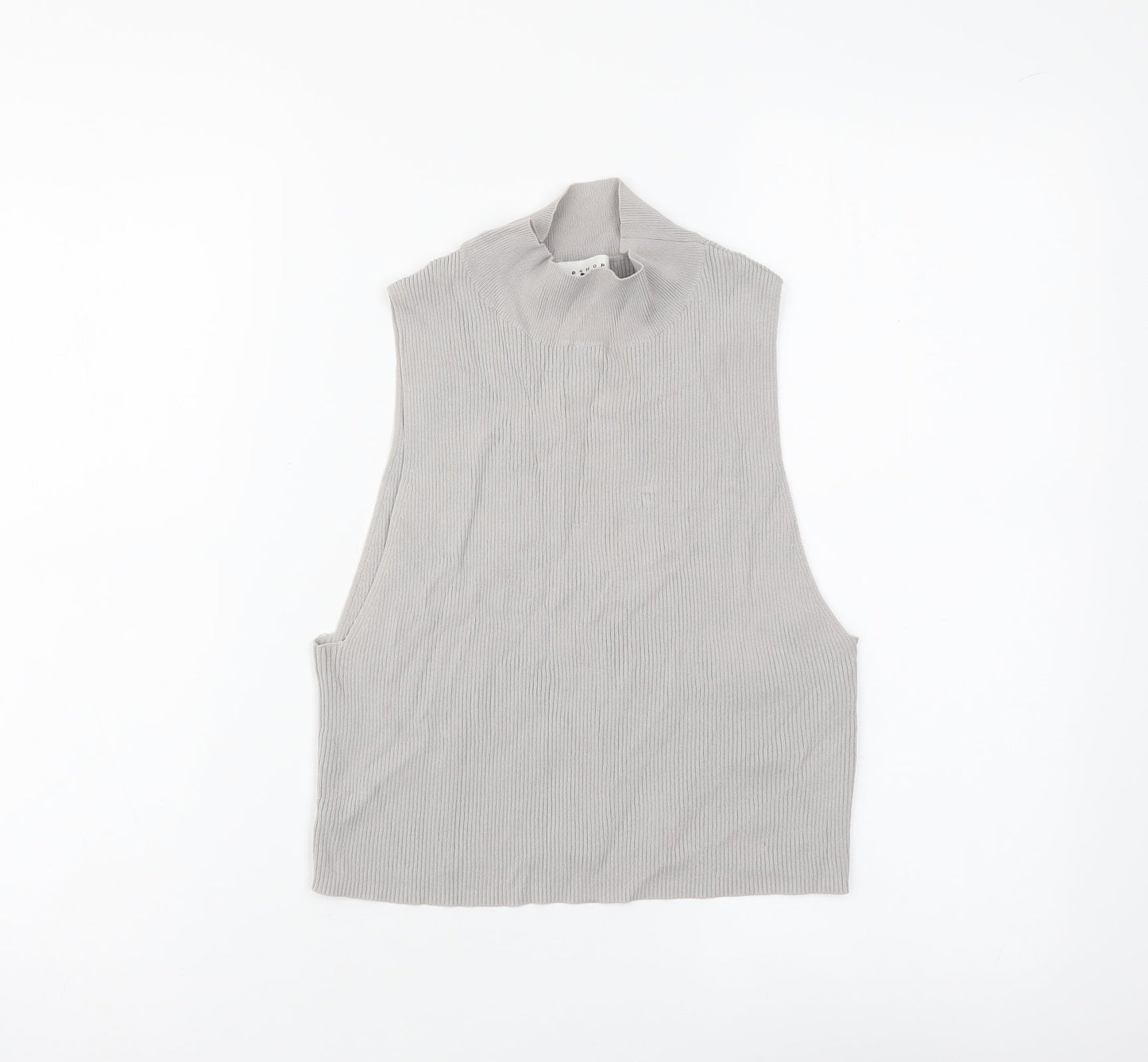 Topshop Womens Grey Viscose Basic Tank Size L High Neck