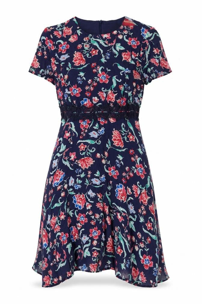 Get in On Womens Multicoloured Floral Viscose Fit & Flare Size S Round Neck Zip