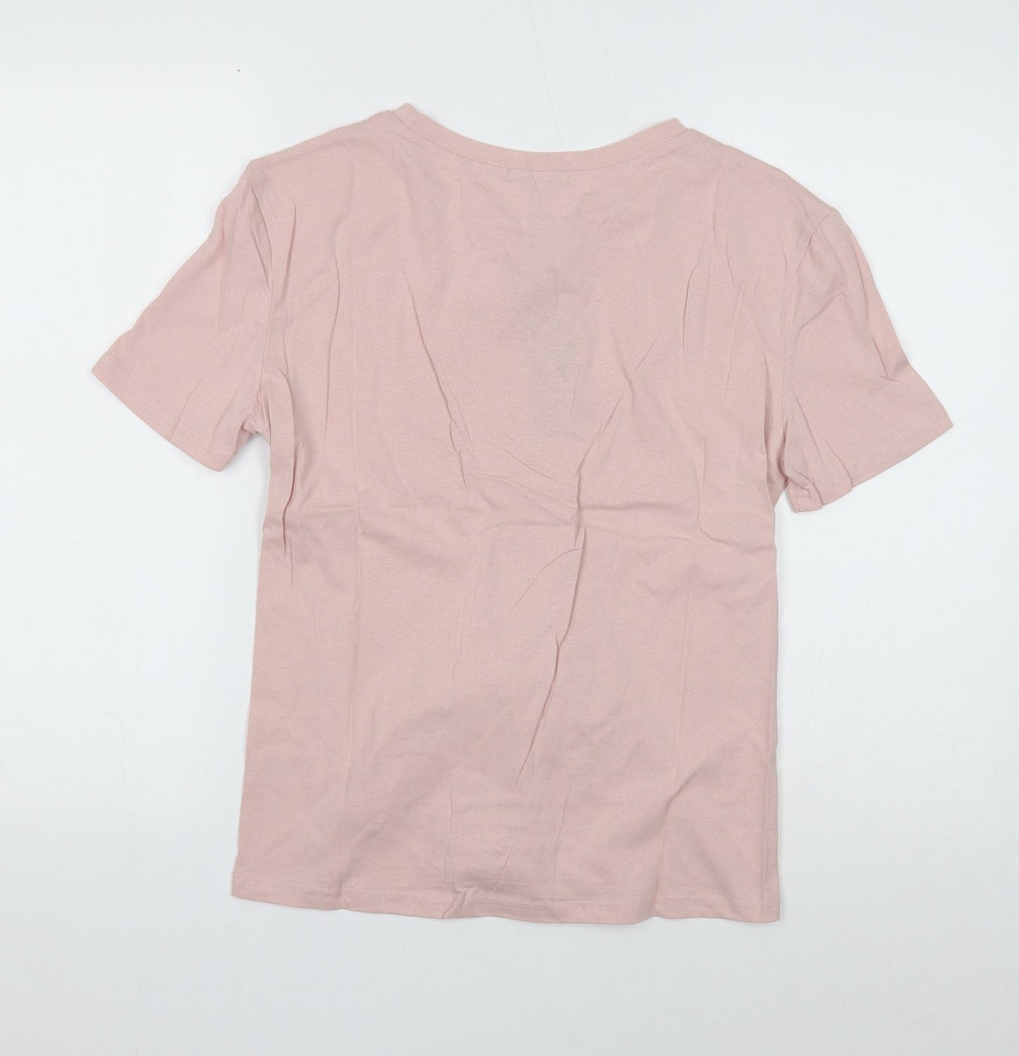 Eight Paris Womens Pink Cotton Basic T-Shirt Size M Round Neck - Slayer Lace up