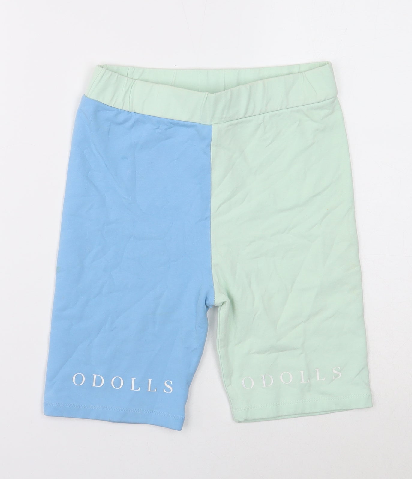 Odolls Womens Blue Geometric Cotton Compression Shorts Size 8 Regular Pull On