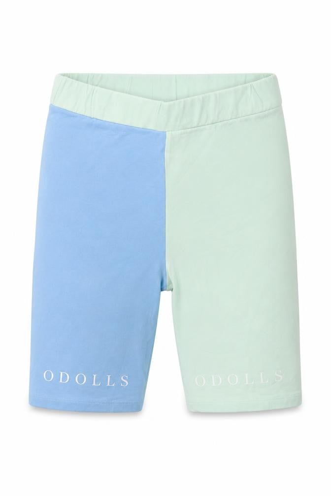 Odolls Womens Blue Geometric Cotton Compression Shorts Size 8 Regular Pull On