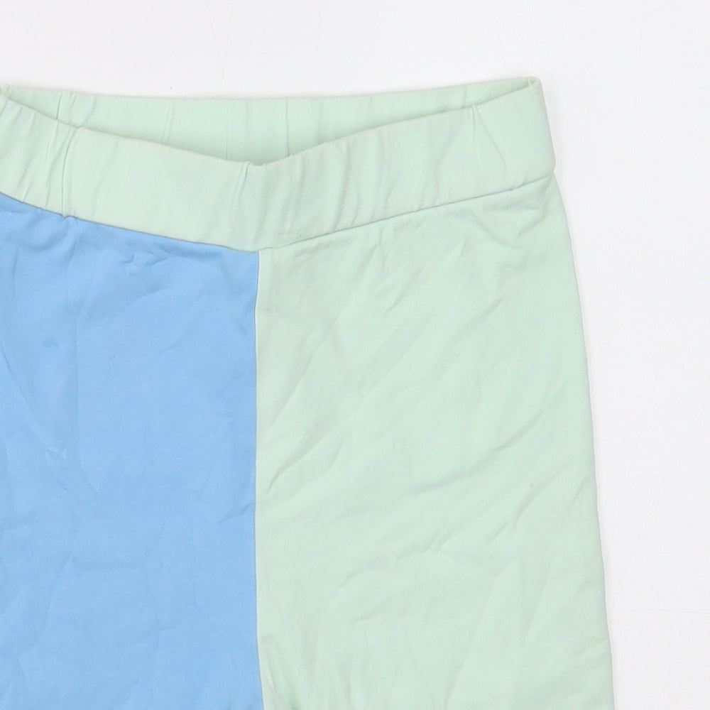 Odolls Womens Blue Geometric Cotton Compression Shorts Size 8 Regular Pull On