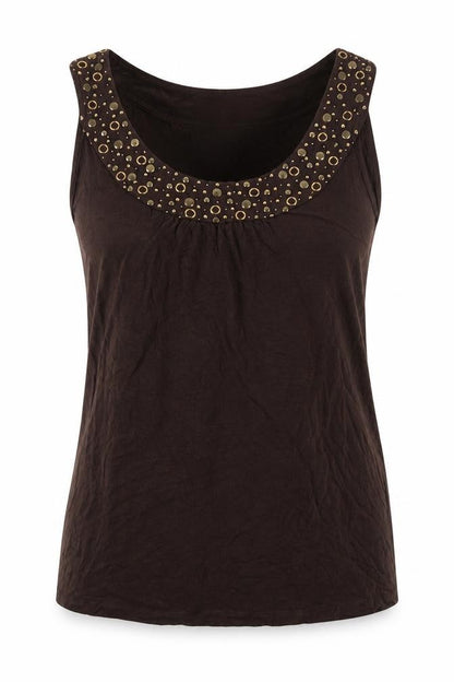 Soon Womens Brown Viscose Basic Tank Size 12 Scoop Neck