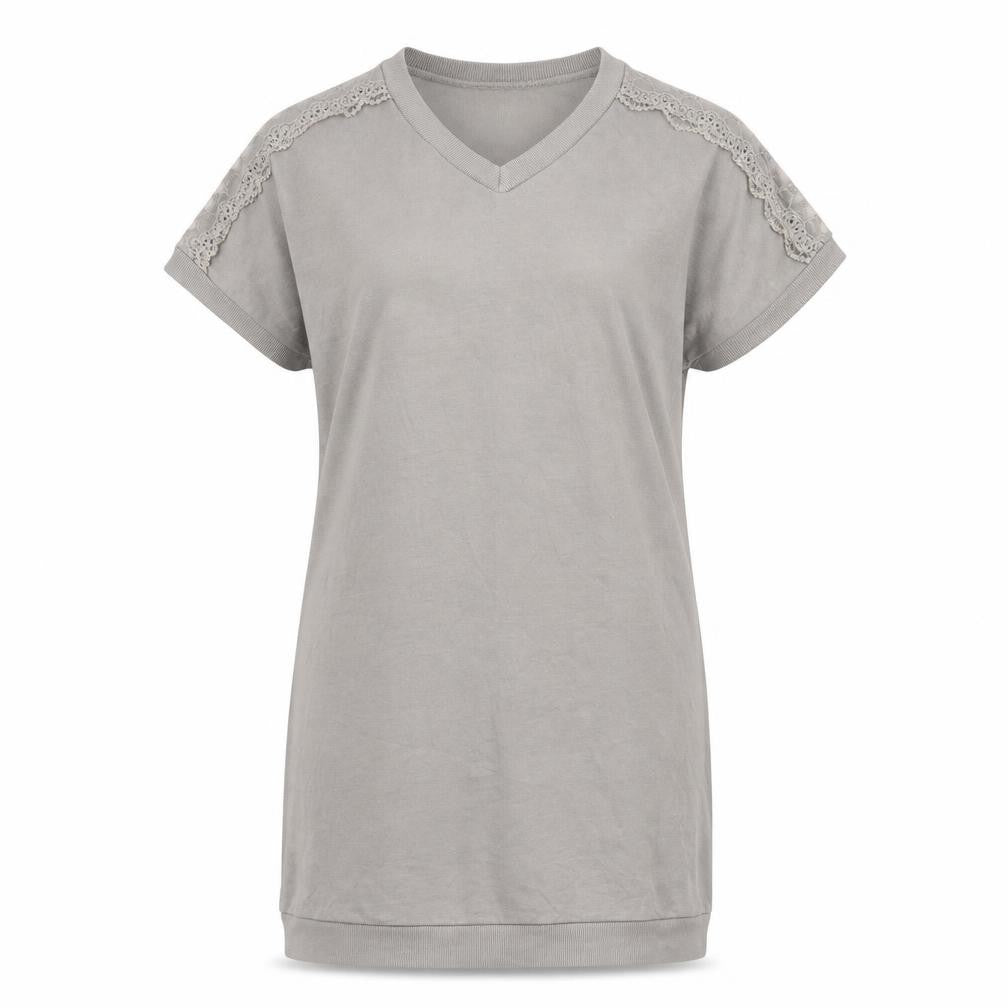 Ambra Womens Grey Cotton T-Shirt Dress Size S V-Neck Pullover