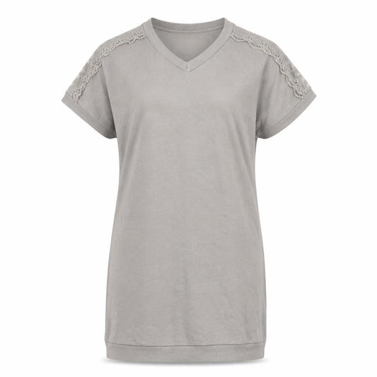 Ambra Womens Grey Cotton T-Shirt Dress Size S V-Neck Pullover
