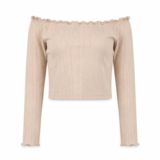 Primark Womens Gold Polyester Cropped T-Shirt Size S Off the Shoulder