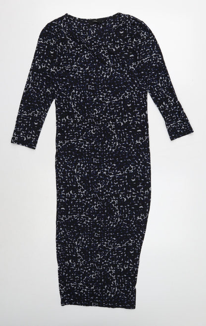 Next Womens Black Geometric Viscose Bodycon Size 8 Boat Neck Pullover