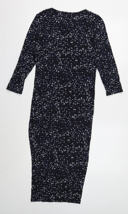 Next Womens Black Geometric Viscose Bodycon Size 8 Boat Neck Pullover