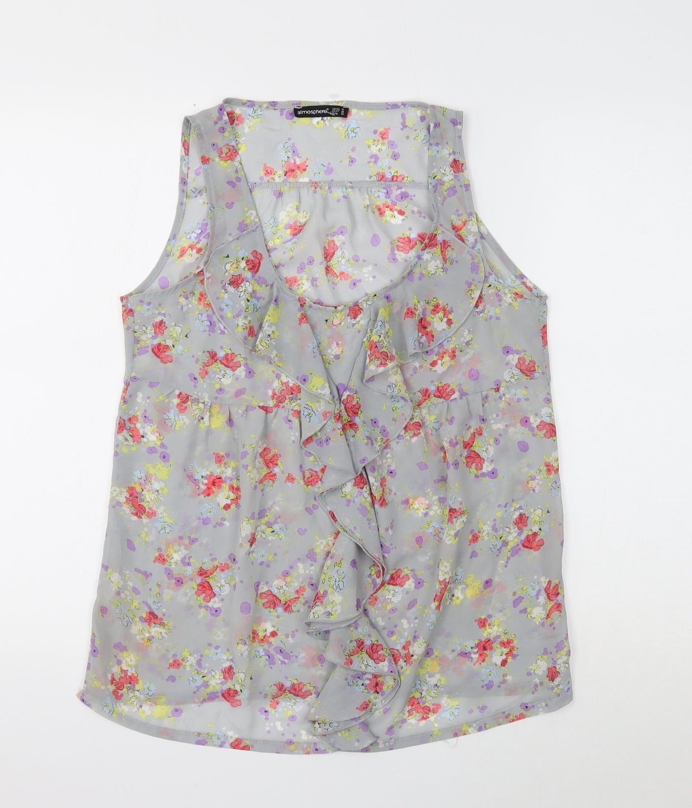 Atmosphere Womens Grey Floral Polyester Basic Tank Size 10 Round Neck