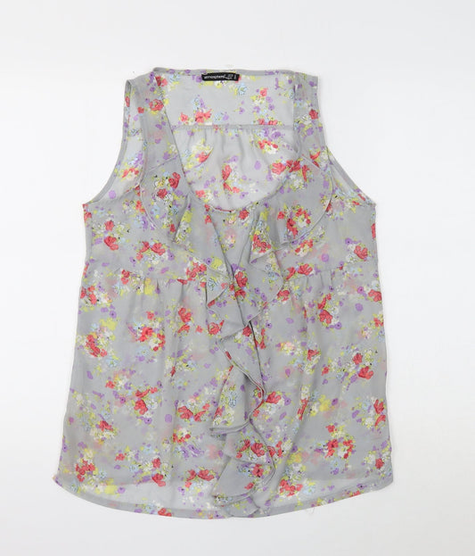 Atmosphere Womens Grey Floral Polyester Basic Tank Size 10 Round Neck