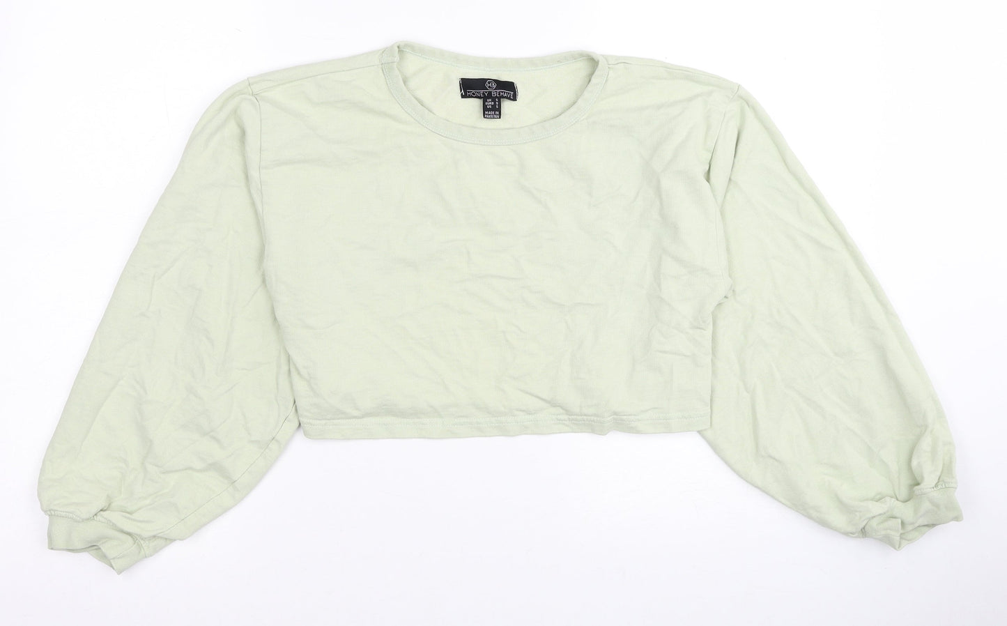 Honey Behave Womens Green Cotton Pullover Sweatshirt Size S Pullover - Cropped