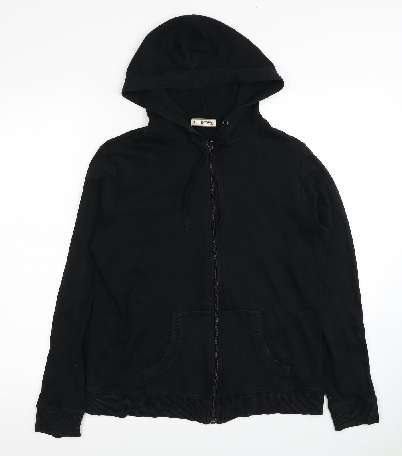 Cherokee Womens Black Cotton Full Zip Hoodie Size 14 Zip