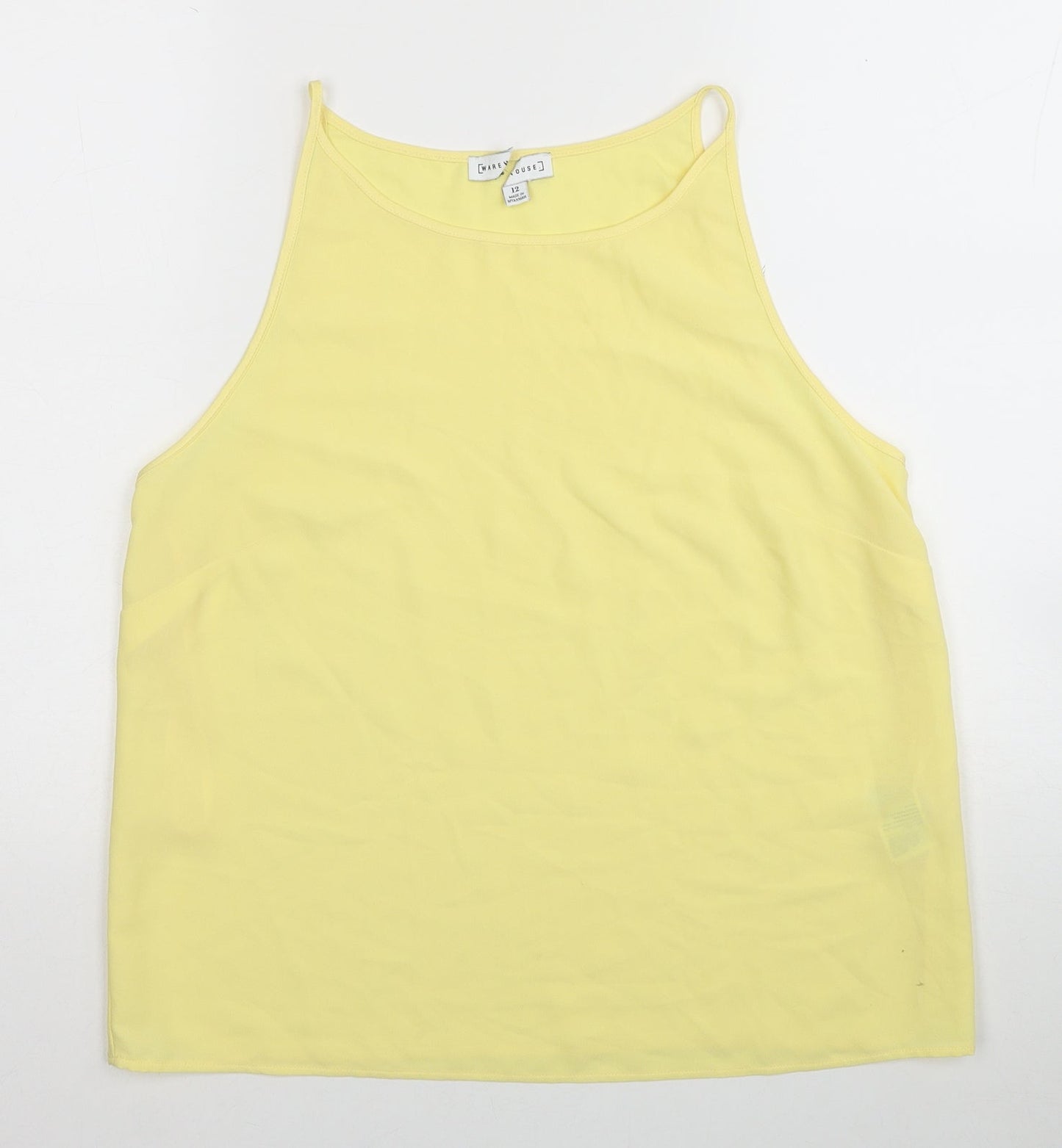 Warehouse Womens Yellow Polyester Basic Tank Size 12 Round Neck