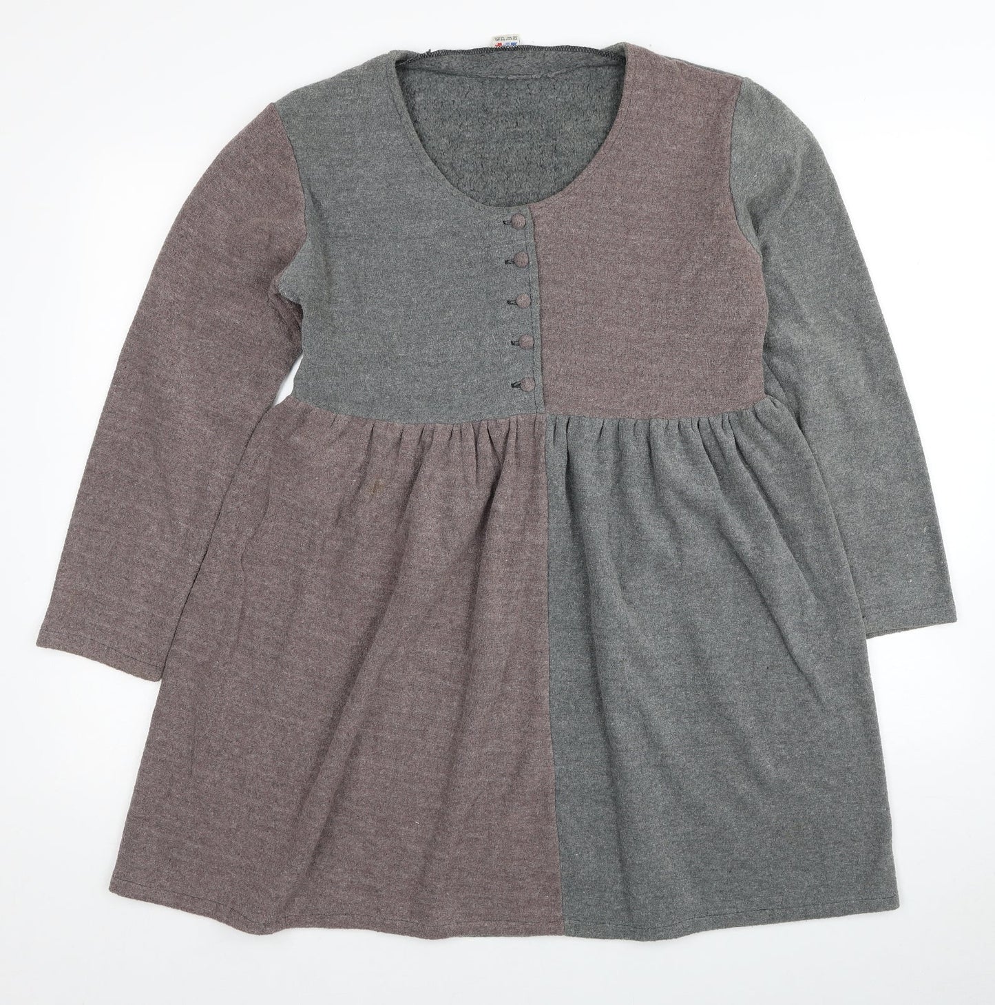 Preworn Womens Grey Colourblock Cotton A-Line Size M Scoop Neck Button