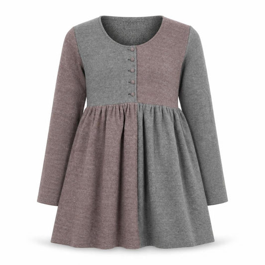 Womens Grey Colourblock Cotton A-Line Size M Scoop Neck Button