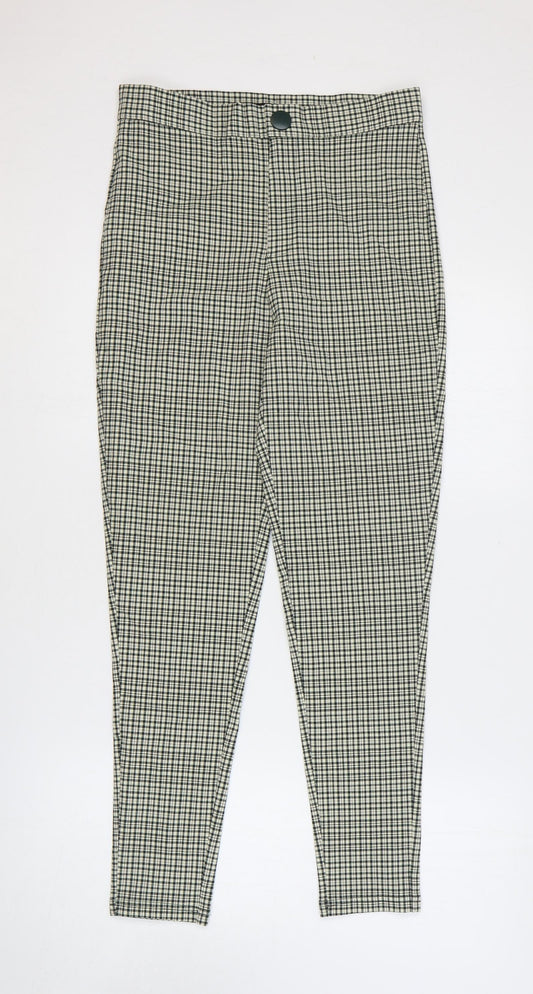 Zara Womens Green Geometric Polyester Trousers Size M Regular Zip