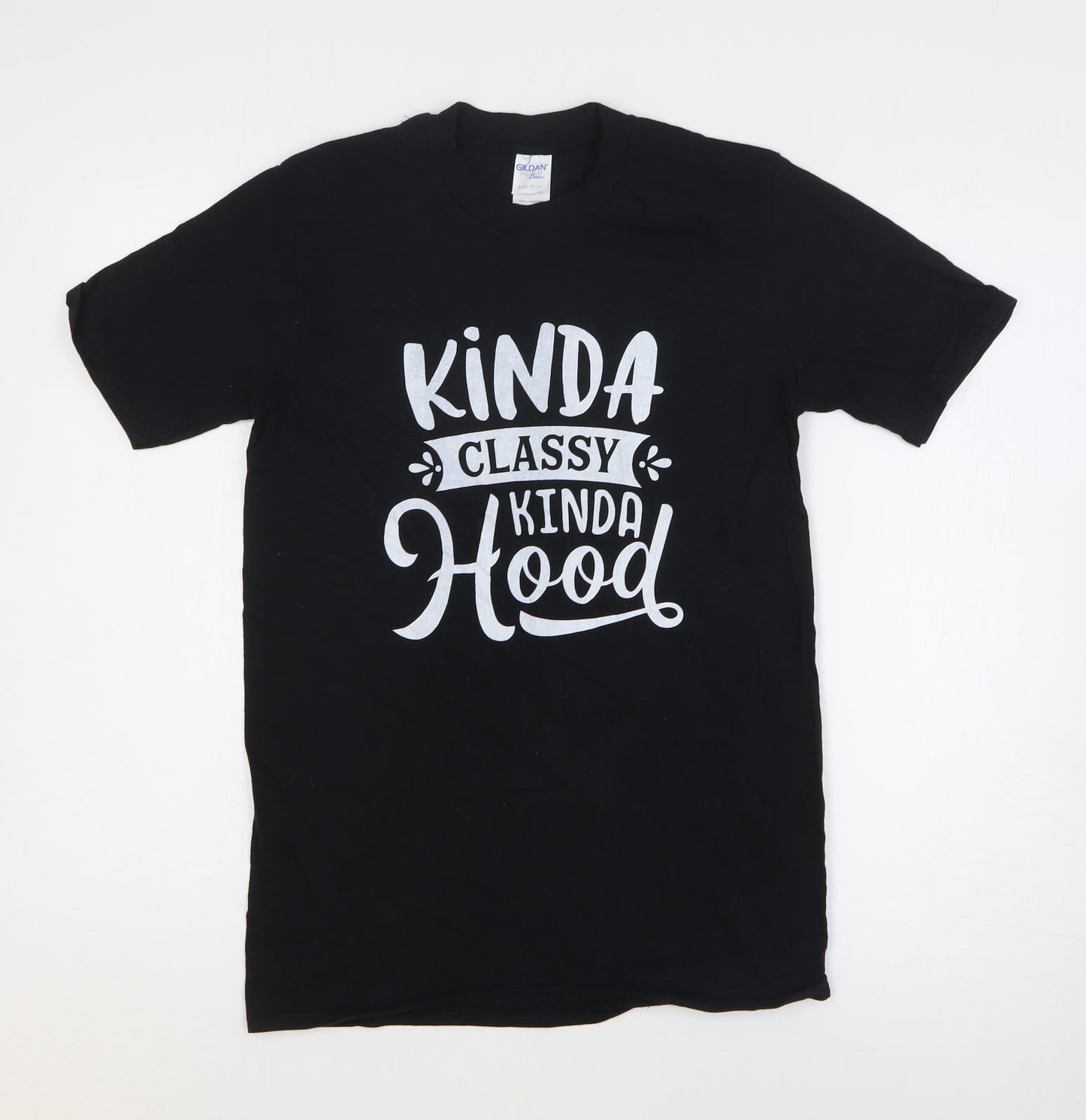 Gildan Womens Black 100% Cotton Basic T-Shirt Size S Round Neck - Kinda Classy Kinda Hood