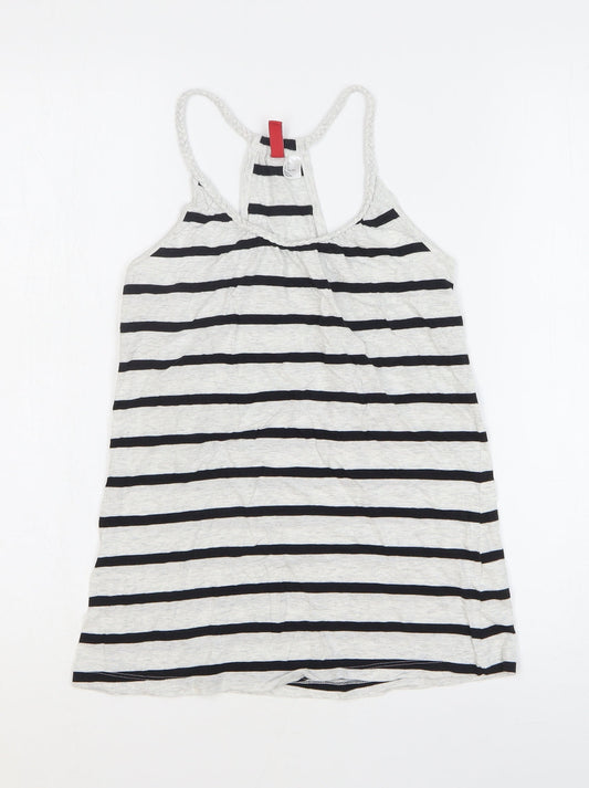 H&M Womens Grey Striped 100% Cotton Basic Tank Size 4 Round Neck