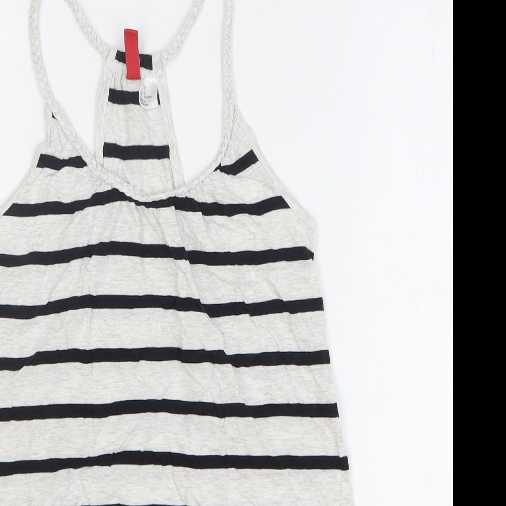 H&M Womens Grey Striped 100% Cotton Basic Tank Size 4 Round Neck
