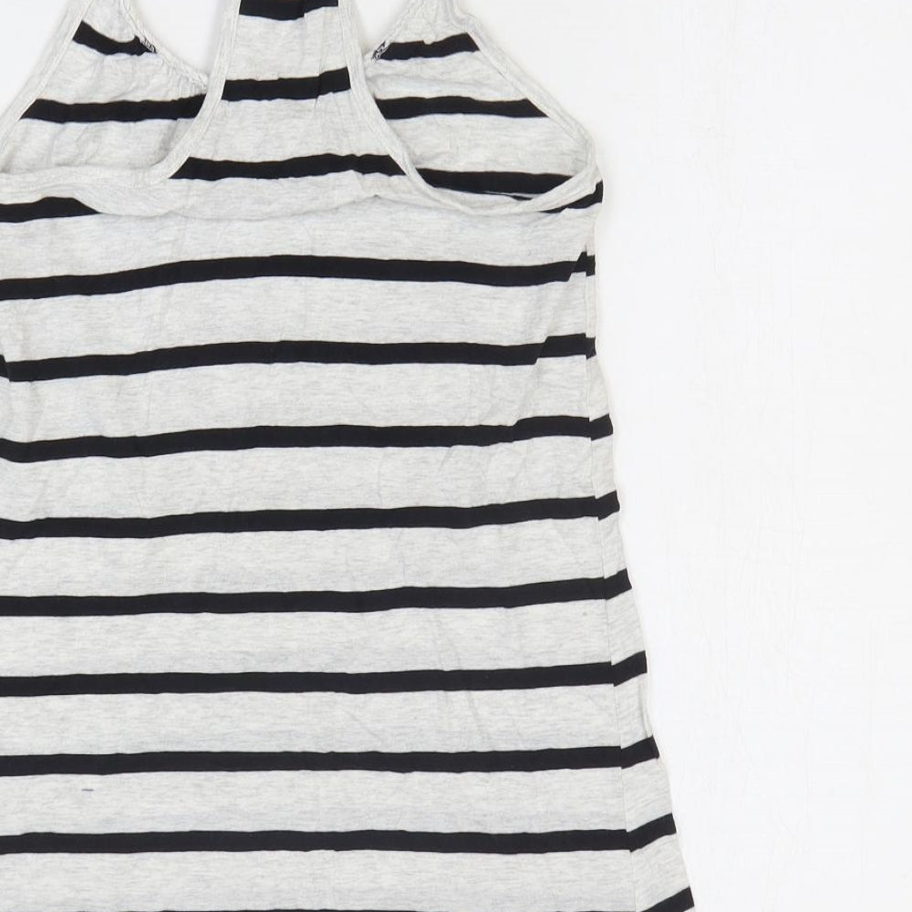 H&M Womens Grey Striped 100% Cotton Basic Tank Size 4 Round Neck