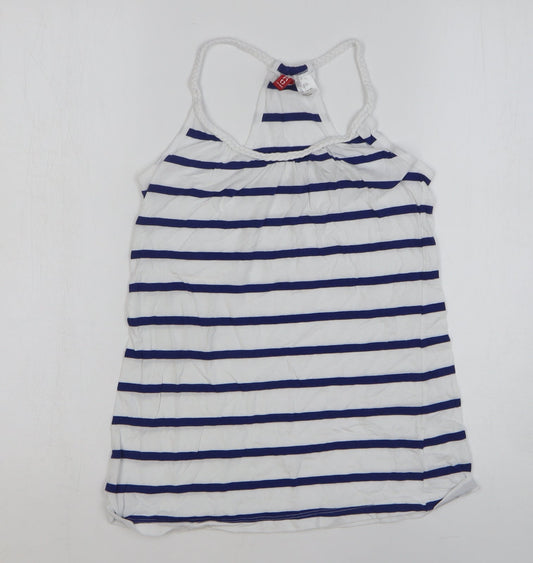 H&M Womens White Striped 100% Cotton Basic Tank Size 4 Round Neck
