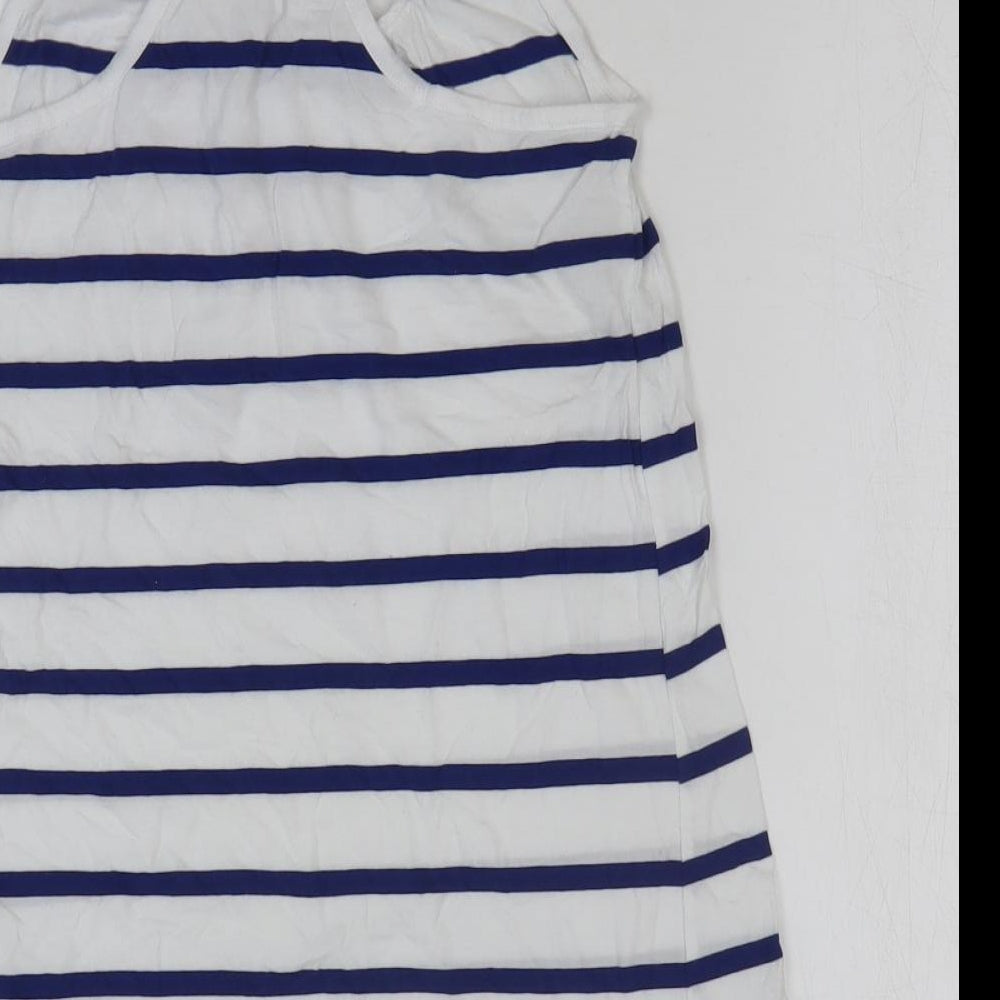 H&M Womens White Striped 100% Cotton Basic Tank Size 4 Round Neck