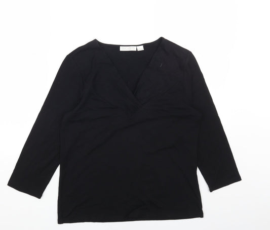 SIROCCO Womens Black Cotton Basic Blouse Size L V-Neck