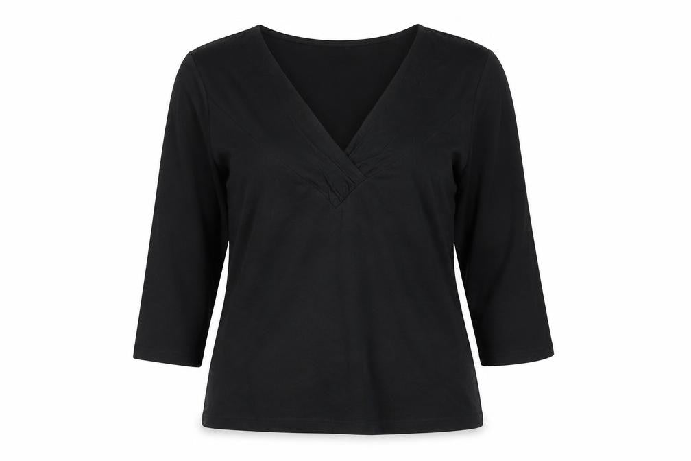 SIROCCO Womens Black Cotton Basic Blouse Size L V-Neck
