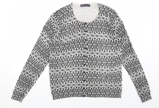 Marks and Spencer Womens White Round Neck Geometric Viscose Cardigan Jumper Size L