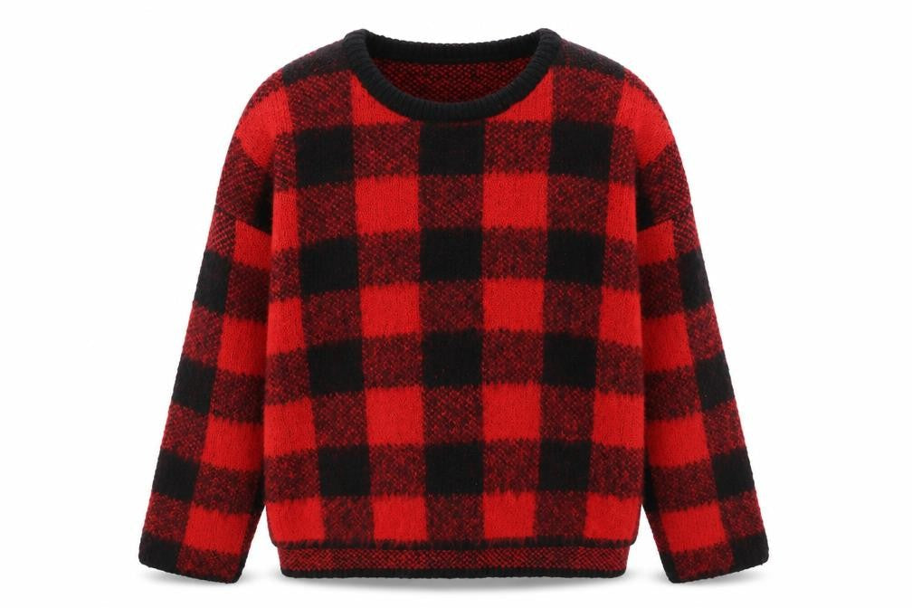 Primark Womens Red Round Neck Check Acrylic Pullover Jumper Size 2XS