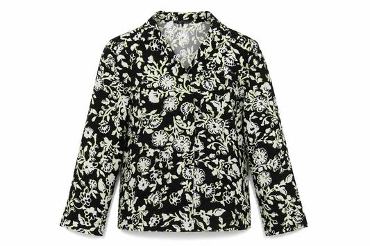 Marks and Spencer Womens Black Geometric Viscose Basic Button-Up Size 6 V-Neck
