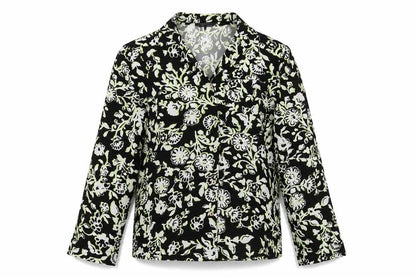 Marks & Spencer Womens Black Geometric Viscose Basic Button-Up Size 6 V-Neck