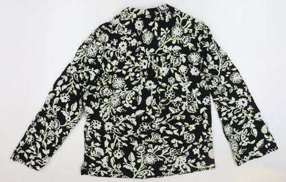 Marks & Spencer Womens Black Geometric Viscose Basic Button-Up Size 6 V-Neck
