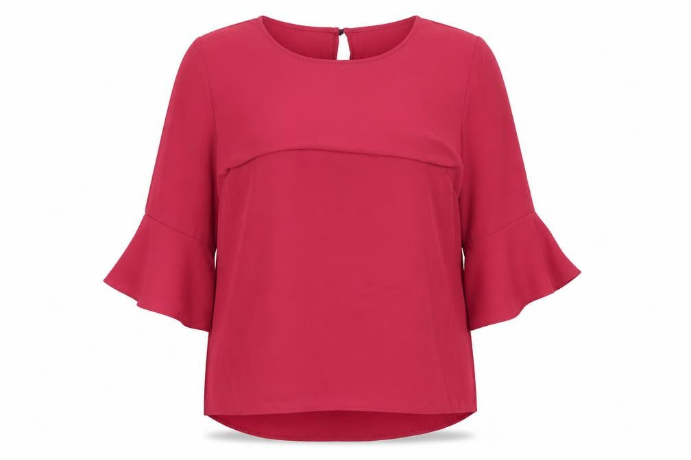 Marina Kaneva Womens Red Polyester Basic Blouse Size 18 Round Neck - Flute Hem