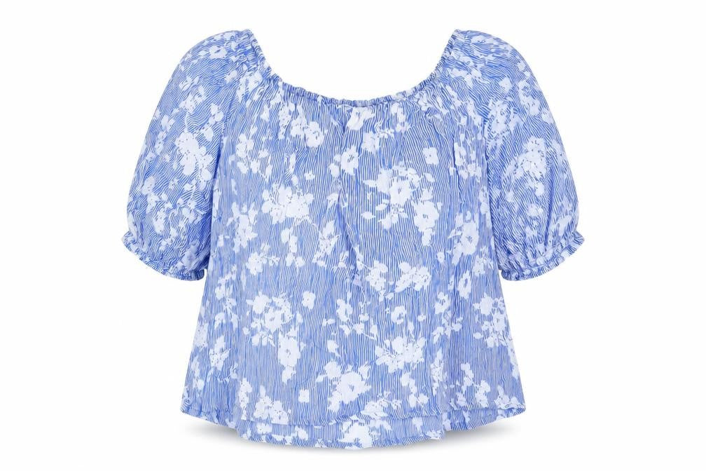 PEBBLE BAY Womens Blue Floral Viscose Basic Blouse Size L Boat Neck