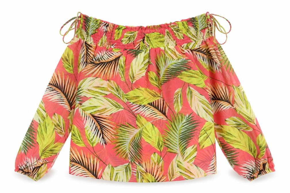Papaya Womens Multicoloured Geometric Polyester Basic Blouse Size 10 Off the Shoulder - Leaf Print