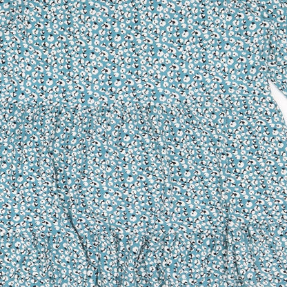 Pebble Bay Womens Blue Floral Polyester Shift Size 14 Round Neck Button