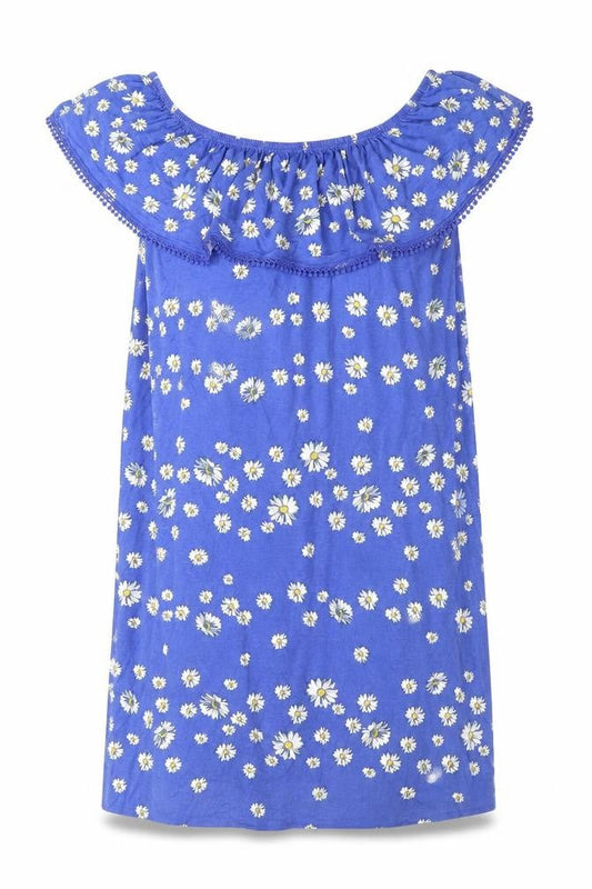 George Womens Blue Floral Viscose Mini Size 10 Off the Shoulder Pullover