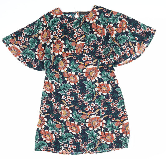In Vogue Womens Multicoloured Floral Polyester Shift Size L Boat Neck Button