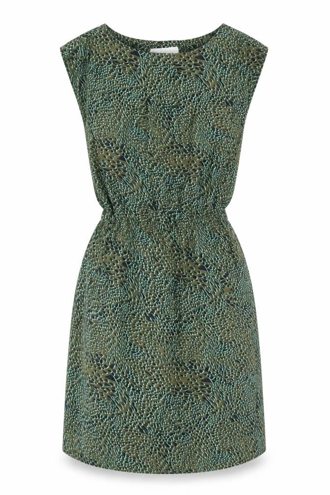 VILA Womens Green Animal Print Polyester Shift Size XS Boat Neck Pullover