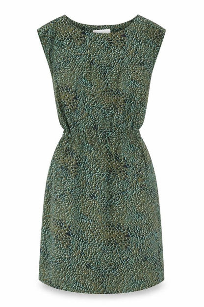 VILA Womens Green Animal Print Polyester Shift Size XS Boat Neck Pullover