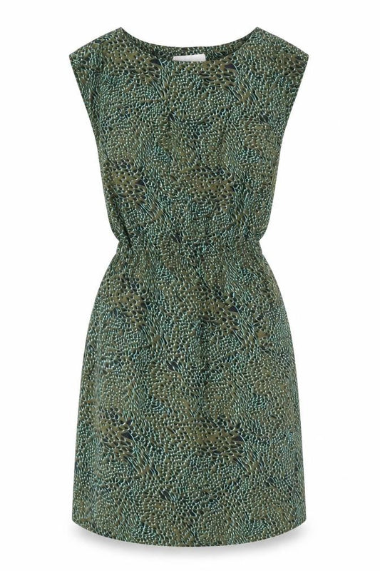 VILA Womens Green Animal Print Polyester Shift Size XS Boat Neck Pullover