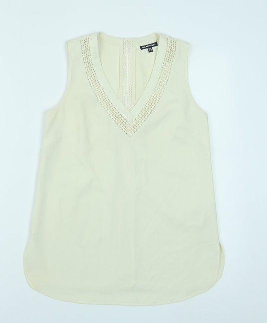 Warehouse Womens Beige Polyester Basic Tank Size 6 V-Neck - Lace Detail