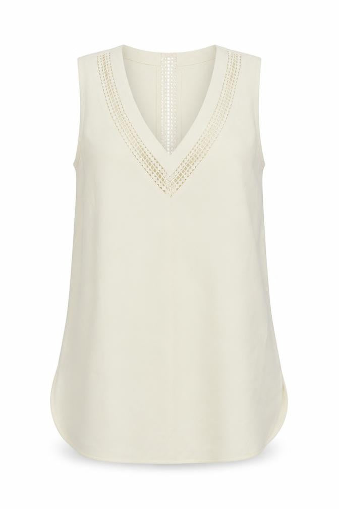 Warehouse Womens Beige Polyester Basic Tank Size 6 V-Neck - Lace Detail