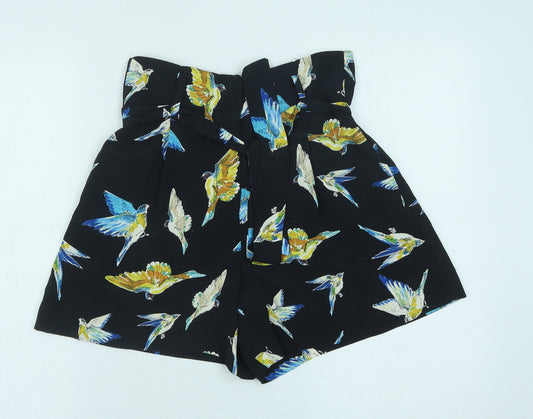 Preworn Womens Black Geometric Polyester Paperbag Shorts Size 28 in Regular Zip - Bird Print