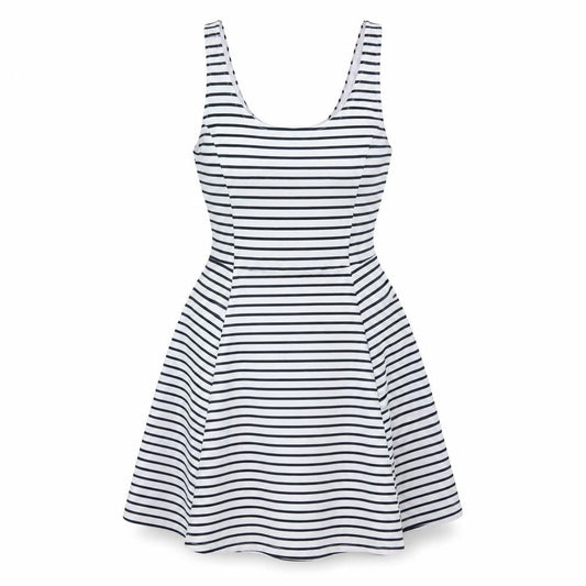 H&M Womens White Striped Polyester Skater Dress Size 6 Scoop Neck Pullover