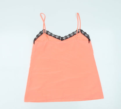 Miss Selfridge Womens Pink Polyester Basic Tank Size 8 V-Neck - Lace Detail
