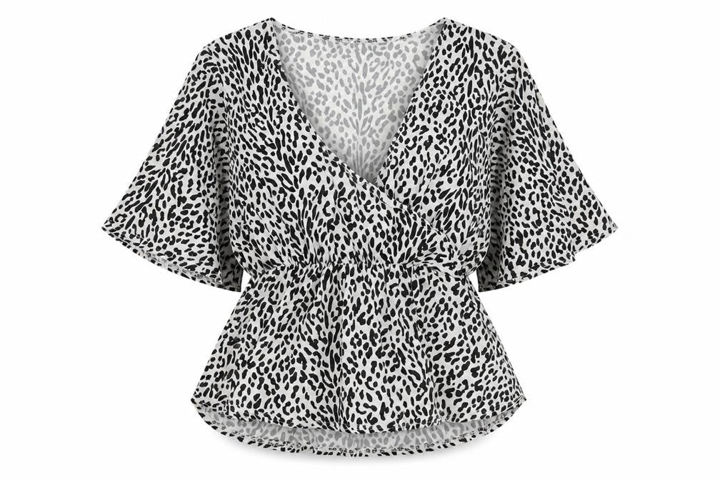PRETTYLITTLETHING Womens Black Animal Print Polyester Basic Blouse Size 12 V-Neck