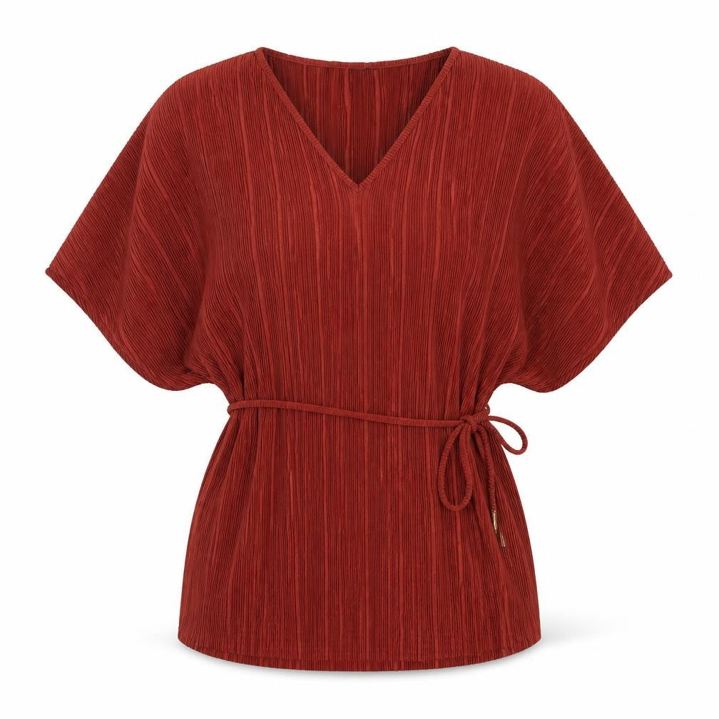 Peacocks Womens Brown Polyester Tunic Blouse Size 8 V-Neck - Pleated detail